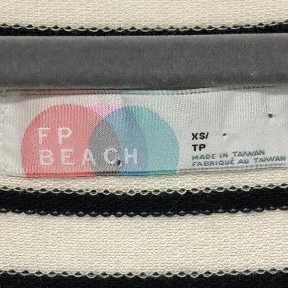 Free People Beach Striped ShortSleeve RoundNeck Top w Black Ruffle Peplum Hem XS - Picture 3 of 14